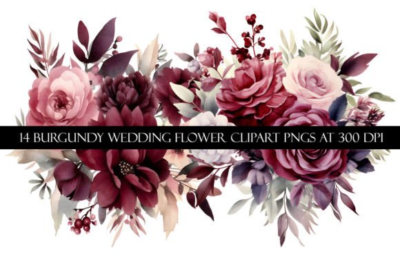 Burgundy Wedding Flower Clipart: Elegant Botanical Designs