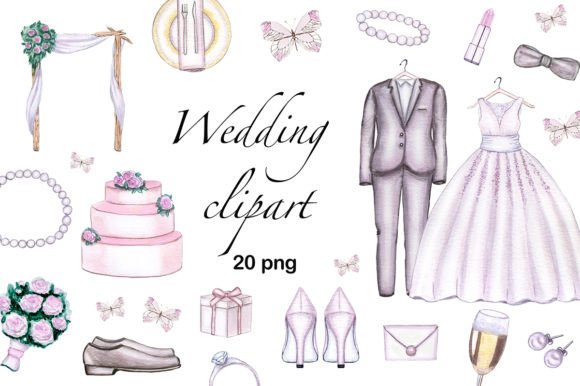 Charming Watercolor Wedding Clipart for Creative Projects