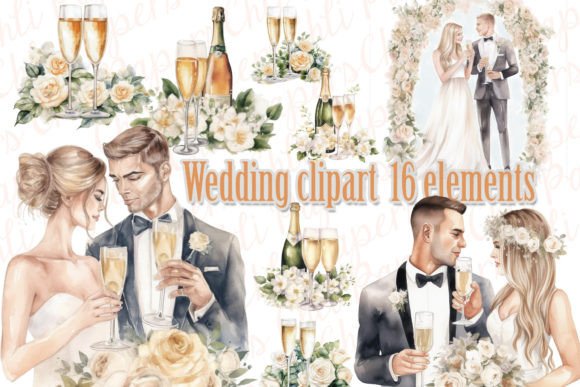 Effortless Wedding Elegance with Watercolor Champagne Clipart
