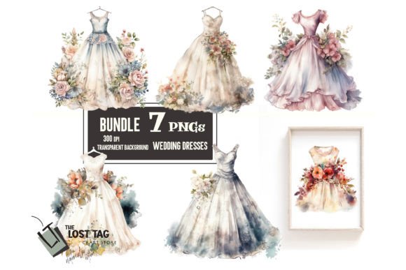 Elegant Bridal Design Assets: The Wedding Dresses PNG Bundle