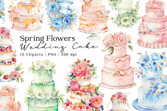Flowers Wedding Cake Watercolor Clipart: A Designer's Delight