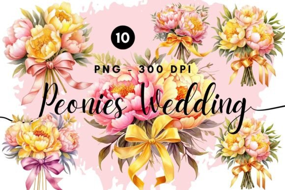 Peonies Wedding Watercolor Clipart for Elegant Designs