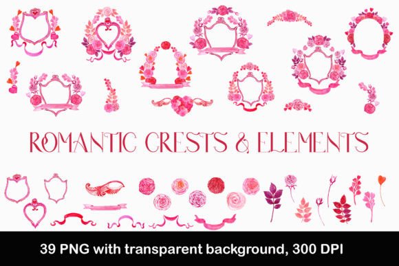 Pink Romantic Crest Creator: Watercolor Elements for Your Designs