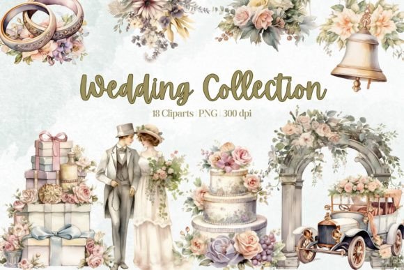 Watercolor Wedding Clipart: A Suite of 18 Designs for Your Projects